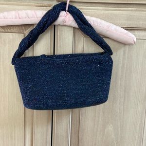 Vintage navy blue glitzy handbag purse zip top satchel bag OOAK